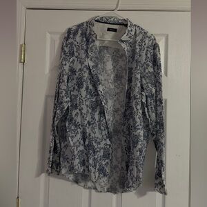 Alfani Navy and White Print Button Doen